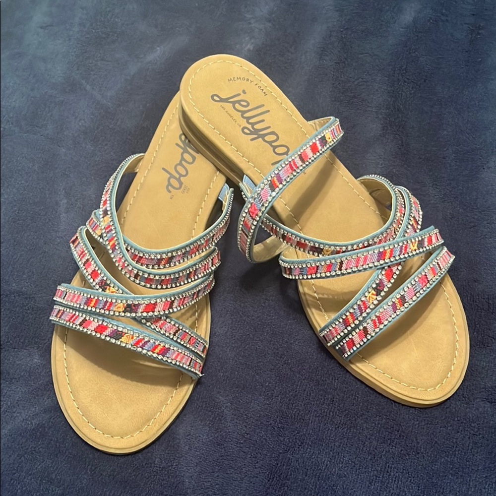 Jellypop Red and Pink Sandals with Colorful Straps